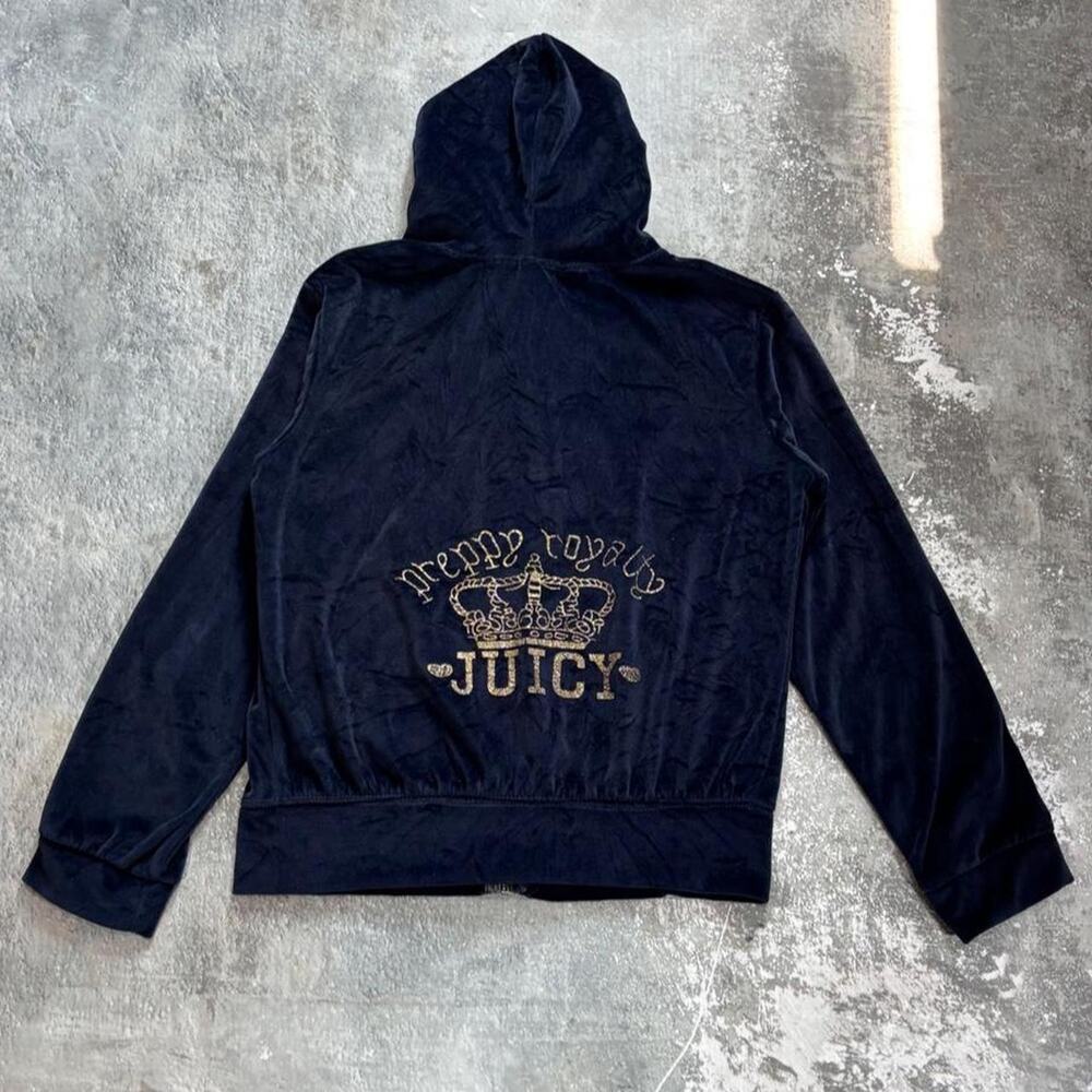 Vintage Y2K Juicy Couture Navy Zip Up Hoodie! Preppy Royalty Juicy Size Medium